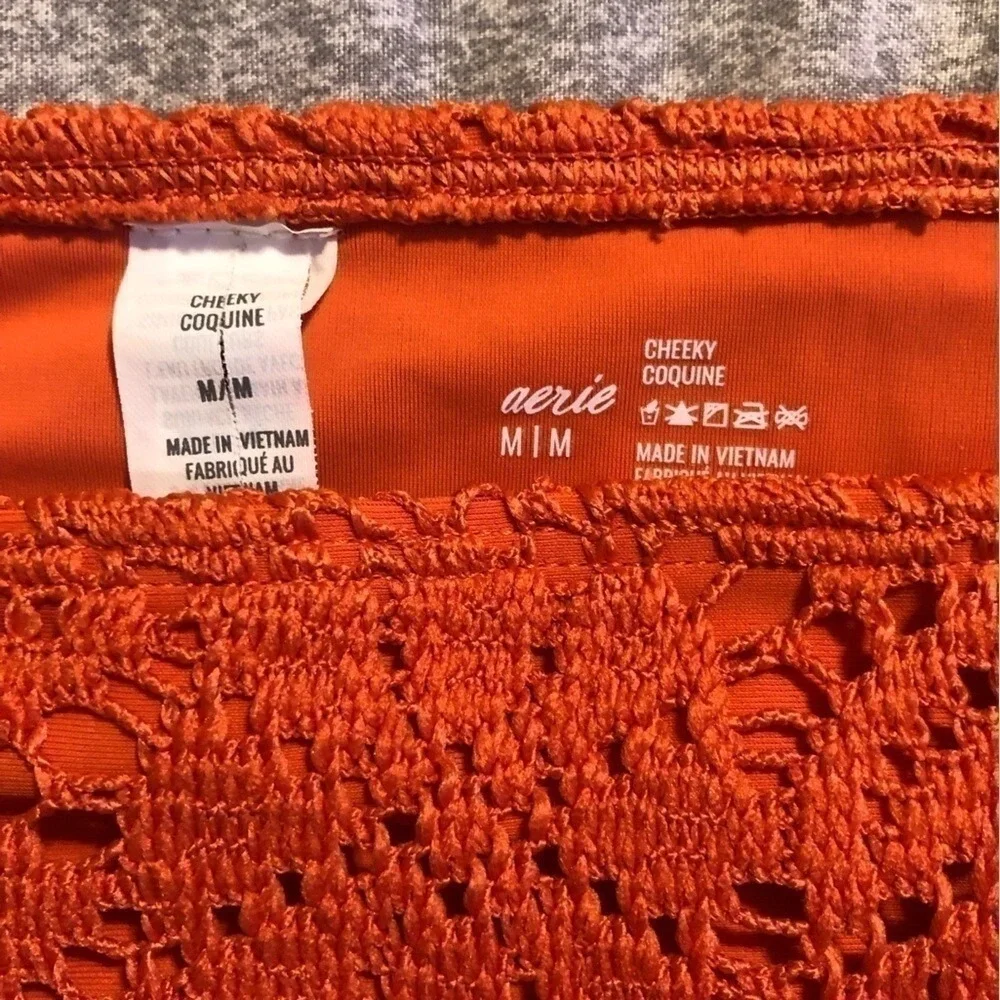 Aerie‎ Cheeky Coquine Orange Floral Lace Bikini Bottom Low Rise Womens M